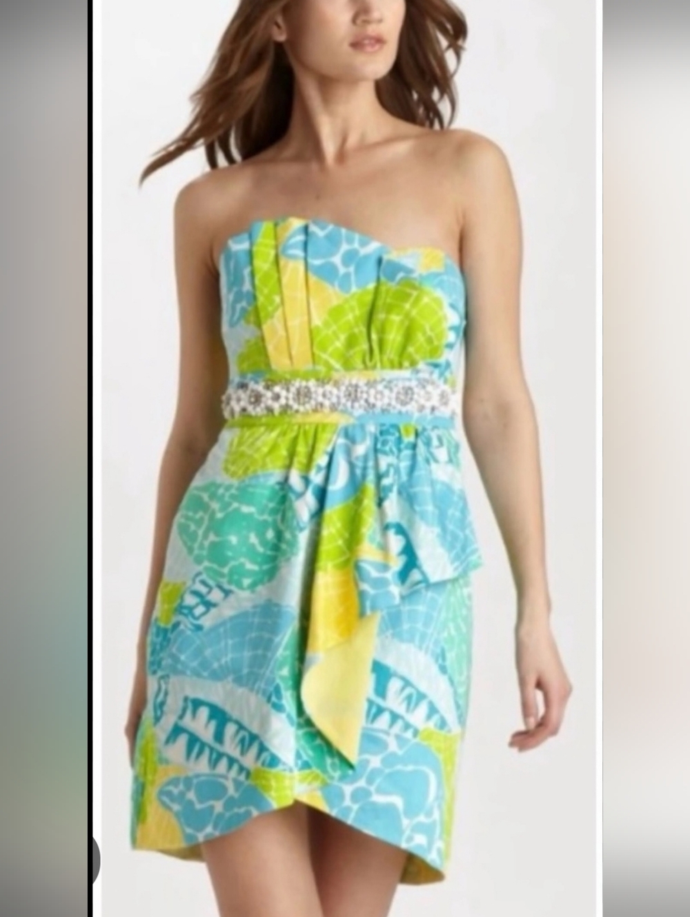 Lilly Pulitzer Crystal Strapless Floral Dress in Aqua, Lime and Yellow